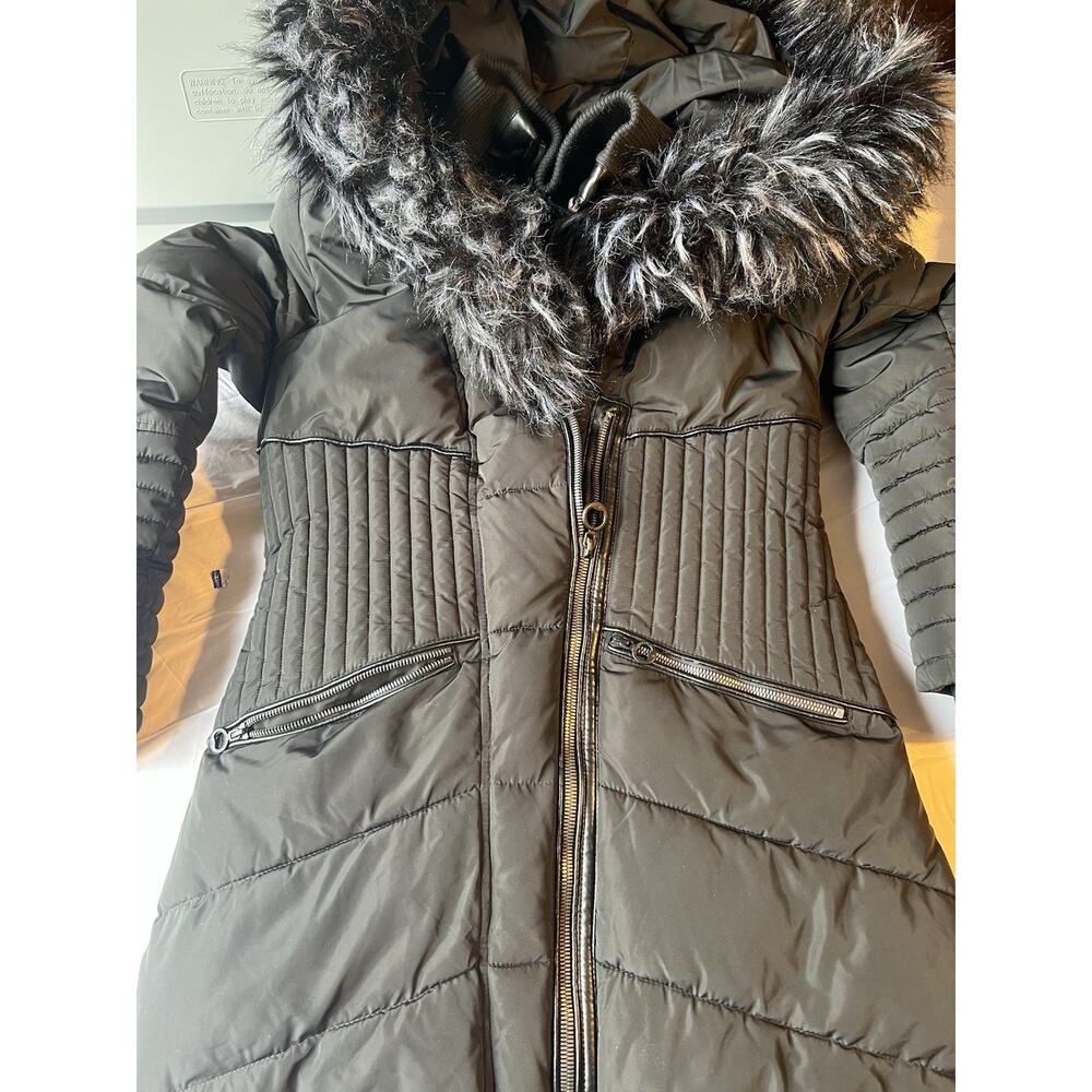 Noize Gigi Vegan Faux Fur Trim Quilted Parka Coat Black Size Medium